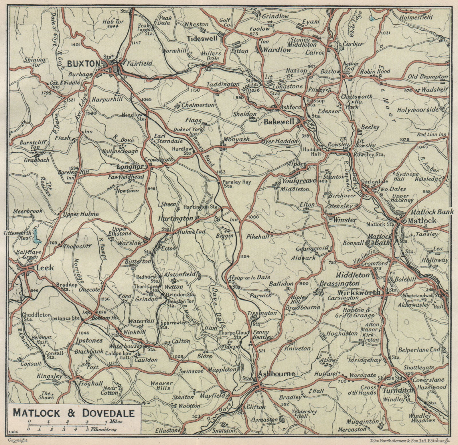 PEAK DISTRICT SOUTH. Matlock Dovedale Buxton Bakewell Chatsworth 1930 old map